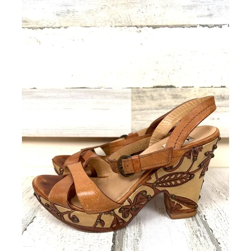 Barneys New York Coop Vintage RARE Womens 8 Leather Platform Heel Sandal Boho